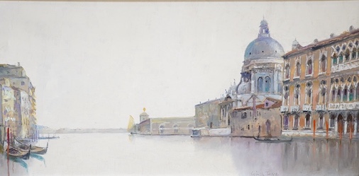 G Toare ?, pair of oils on board, Venetian canals, each indistinctly signed and inscribed verso, 18 x 38cm. Condition - good